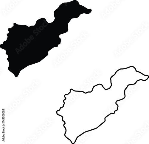 A black silhouette and outline depict an irregularly shaped geographical region on a clean white background