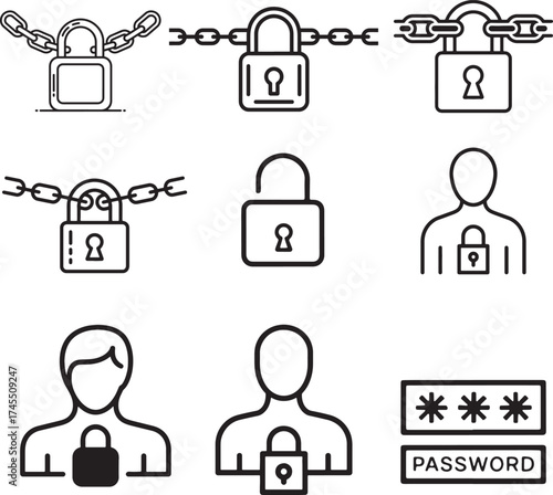 Lock icon set. Padlock open and closed. Locked and unlocked icon. Security symbol. Vector illustration