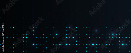Blue Neon Star Background On Dark Night Sky With Cyan Glow And Soft Light Flares, Minimal Copyspace Banner For Tech, Party, Web And Event Design. Vector Illustration