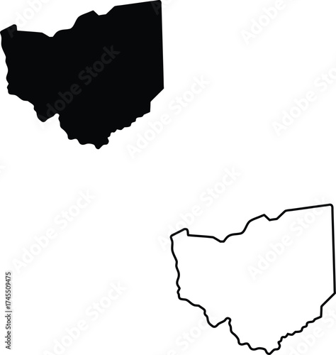 Black solid form and clear linear outline of the Indian state of Jharkhand on a simple white backdrop