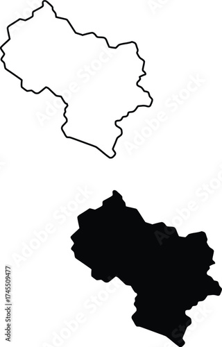 Black filled shape and corresponding outline of the Indian state of Mizoram isolated on white
