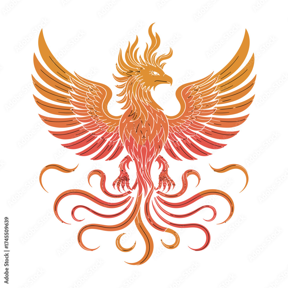 Obraz premium Rising Phoenix Fire Bird Emblem T-shirt Design with Spread Wings