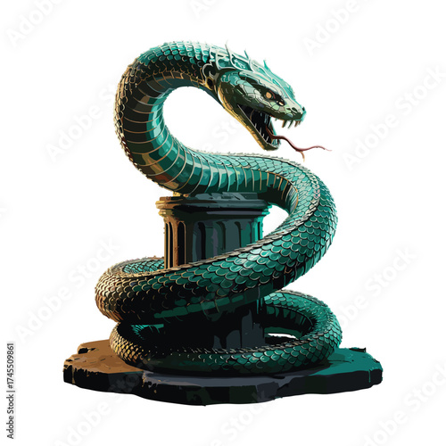 Snake Statue Coiled Serpent Sculpture Mythology Symbol T-shirt Design
