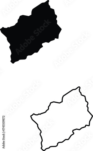 Isolated vector graphic presenting a contoured geographical area as a solid black map and its outline