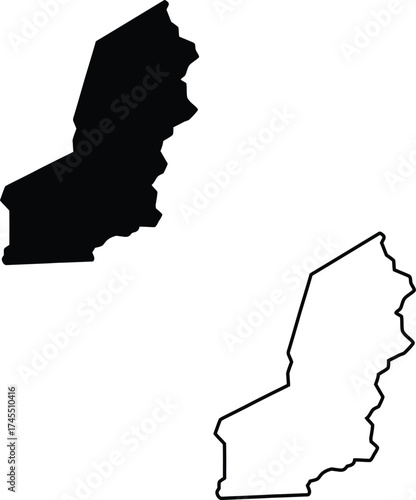 Two distinct representations of the geographical map outline of Chad are presented on a clean white background