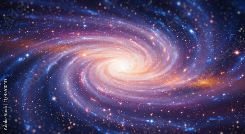 A majestic spiral galaxy with swirling arms of stars and cosmic dust clouds
