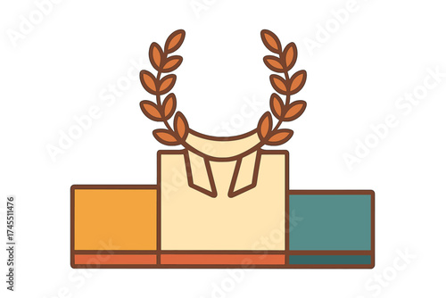 Tiered victory podium crowned with a laurel wreath for competition success