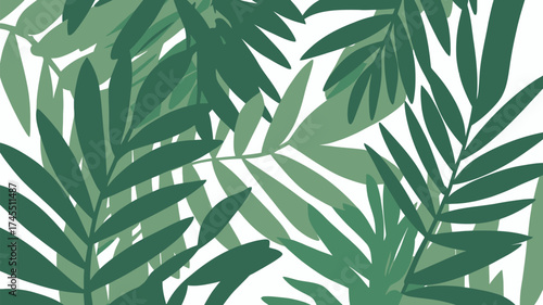 Vibrant green tropical palm leaves create a lush, modern jungle pattern perfect for refreshing design projects