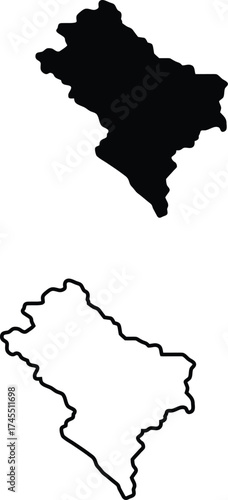 A clear black map silhouette and outline showcasing the unique geographical form of a particular administrative area