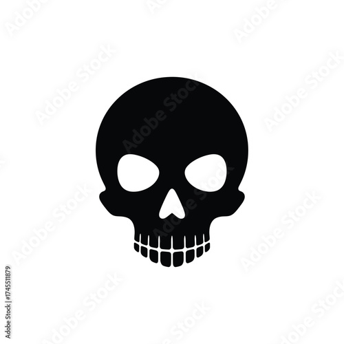 A chilling human skull and crossbones illustration on a black background, symbolizing death, danger, or a pirate icon for Halloween