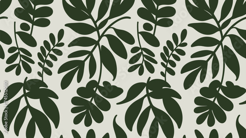 Modern minimalist dark green botanical pattern on subtle neutral background creating a chic organic aesthetic for design projects