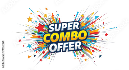 Explosive "Super Combo Offer" graphic with vibrant bursts and stars, perfect for promotions.