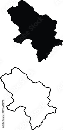 Black filled and outlined map of Vojvodina a distinct historical and geographical region