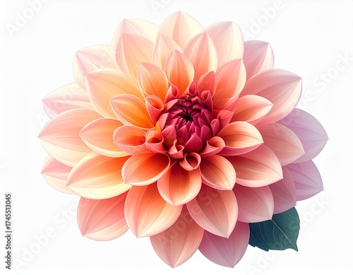Dalia, Ilustración de dalia con pétalos simétricos en capas, formas claras y ordenadas