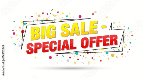 Exciting big sale and special offer banner with colorful confetti for promotions