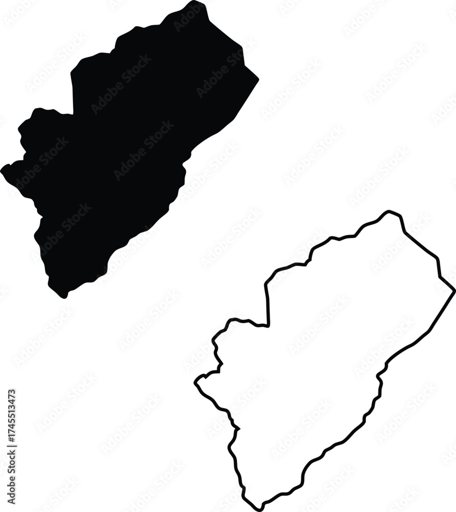 Fototapeta premium A geographical region is illustrated with a solid black silhouette and an outline version