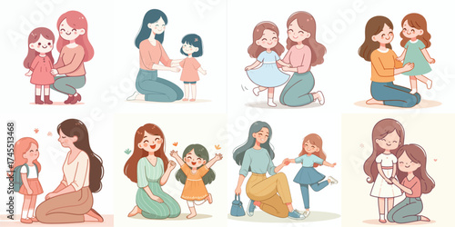 Mother and daughter moments illustration