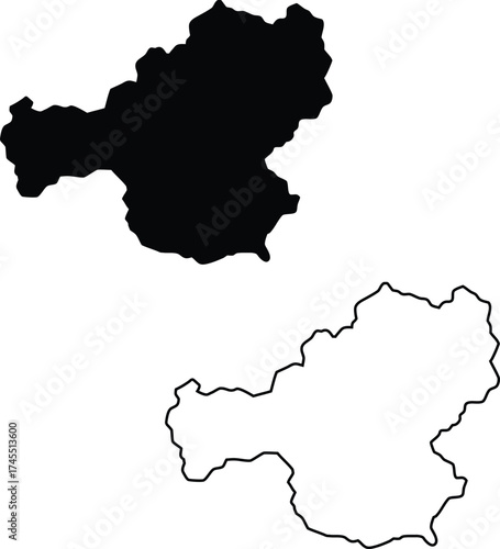 Black silhouette and outline of Lesotho country map on a pure white background