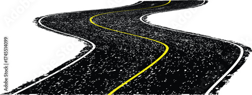 Grunge textured curved road . Snow on the road. Retro design element .Distress vector texture .