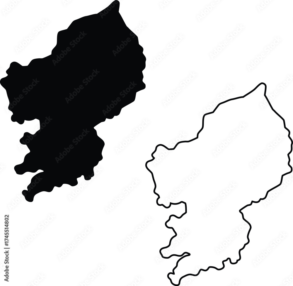 Obraz premium Black silhouette and distinct outline of the Mumbai regions complex coastal shape depicted on a plain white canvas