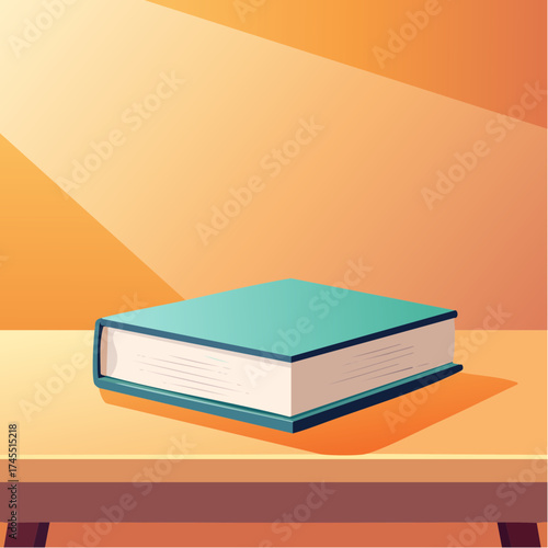 Closed book on shelf with warm light