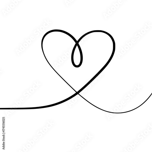 Elegant single line heart drawing conveys love and connection for romantic designs projects