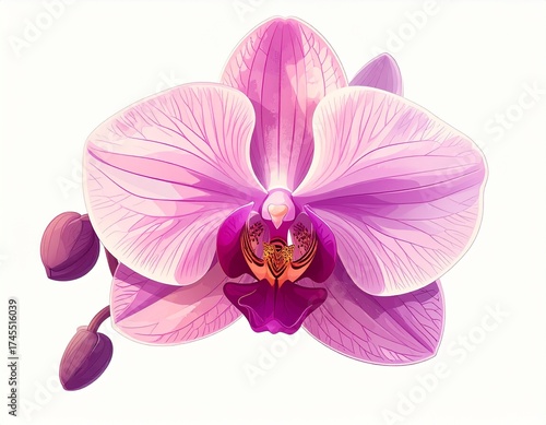 Orquídea,  Ilustración minimalista de orquídea con pétalos elegantes y contornos suaves