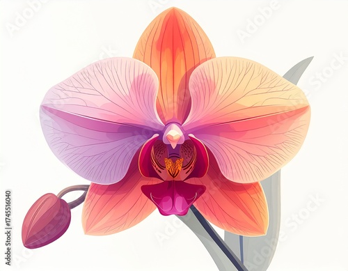 Orquídea,  Ilustración minimalista de orquídea con pétalos elegantes y contornos suaves