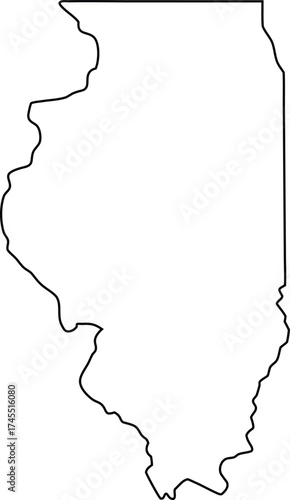 A precise black outline delineates the unique geographical shape of the state of Illinois