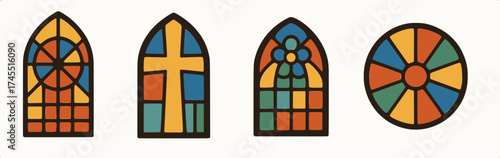 Four colorful church windows