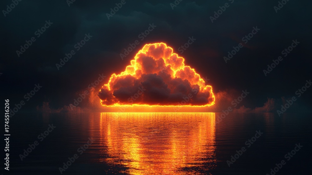 Obraz premium Fiery cloud over dark water