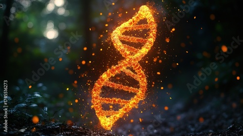 Fototapeta Naklejka Na Ścianę i Meble -  Fiery DNA helix in forest