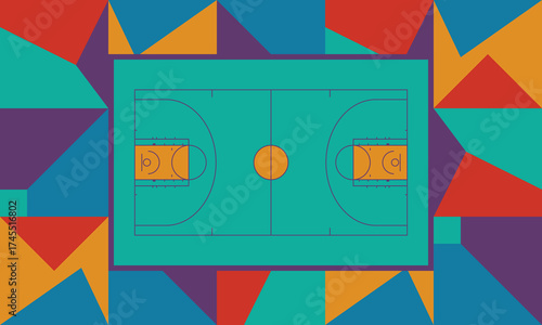 Basketball Court. Basketball design. Street sport art. Game Day. Basketball playoff. Final games. Team championship. Ball for Basketball. Sport creative poster. Modern graphic. Vector wallpaper