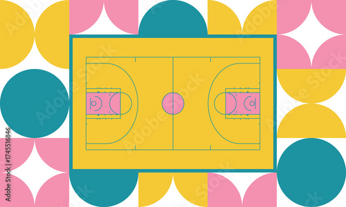Basketball Court. Basketball design. Street sport art. Game Day. Basketball playoff. Final games. Team championship. Ball for Basketball. Sport creative poster. Modern graphic. Vector wallpaper