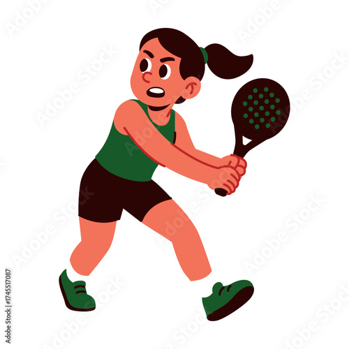 Girl in green dress steps into a strong backhand position, ready to strike.