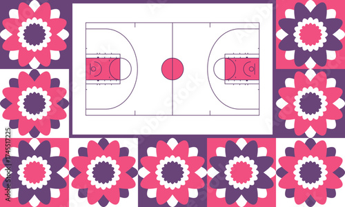 Basketball Court. Basketball design. Street sport art. Game Day. Basketball playoff. Final games. Team championship. Ball for Basketball. Sport creative poster. Modern graphic. Vector wallpaper