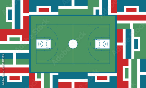 Basketball Court. Basketball design. Street sport art. Game Day. Basketball playoff. Final games. Team championship. Ball for Basketball. Sport creative poster. Modern graphic. Vector wallpaper