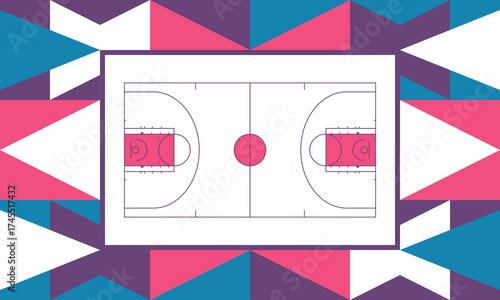 Basketball Court. Basketball design. Street sport art. Game Day. Basketball playoff. Final games. Team championship. Ball for Basketball. Sport creative poster. Modern graphic. Vector wallpaper