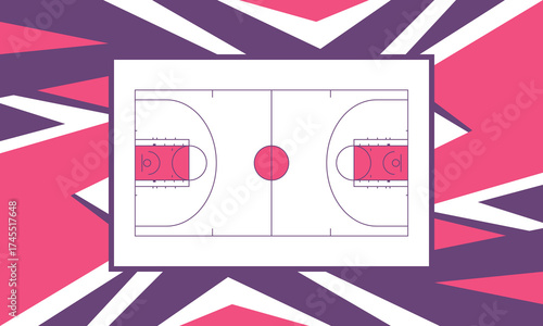 Basketball Court. Basketball design. Street sport art. Game Day. Basketball playoff. Final games. Team championship. Ball for Basketball. Sport creative poster. Modern graphic. Vector wallpaper