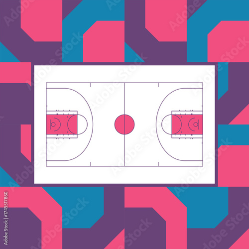 Basketball Court. Basketball design. Street sport art. Game Day. Basketball playoff. Final games. Team championship. Ball for Basketball. Sport creative poster. Modern graphic. Vector wallpaper