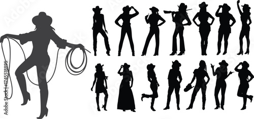 vector silhouettes of cowgirls design 