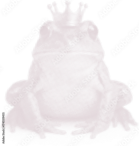 Vector art of a frog prince with a crown in a retro halftone dot pattern style. Minimalist royal amphibian illustration for print, t-shirts, and creative design projects.