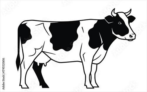 Vectorized Cow for print, sketch, Drawing, Decoration