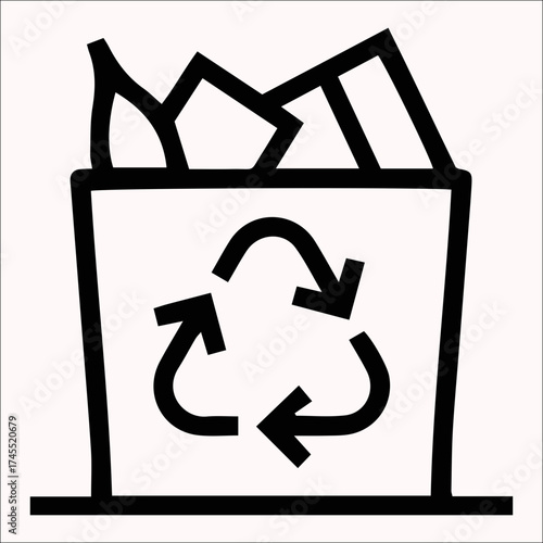 Recycling bin filled with recyclable materials icon vector