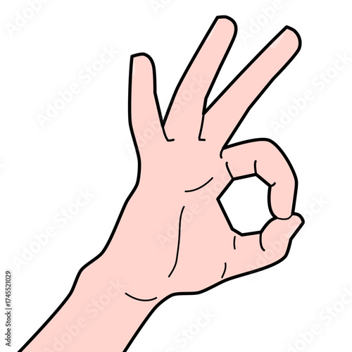 Hand showing the ok sign. A positive gesture expressing approval, satisfaction, or everything is good. Simple illustration for good news or agreement.