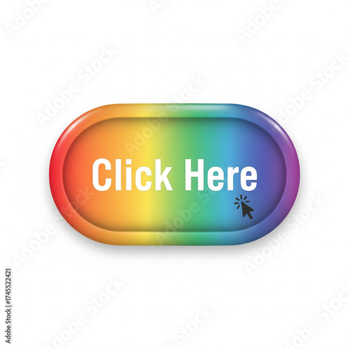 Colorful Rainbow Click Here Button Icon With Gradient Halo For Web UI And Digital Design