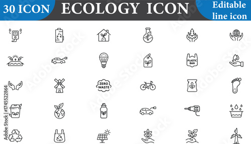 A collection of ecology icons representing environmental awareness, sustainability, and nature conservation. Perfect for eco-friendly projects and designs. 