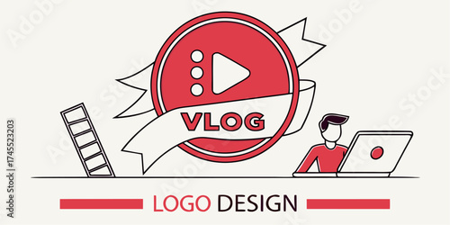 Play Button Icon Video Vlog Channel Logo Design
