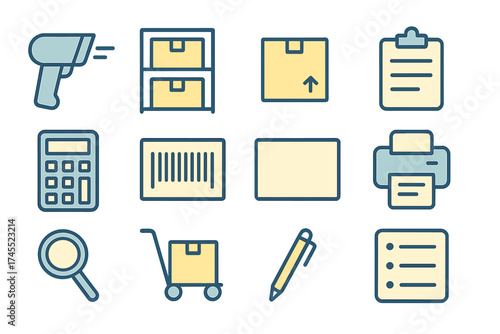 Essential icons for warehouse operations, inventory tracking, and shipping logistics