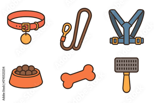 Essential dog accessories set including collar leash harness and food bowl